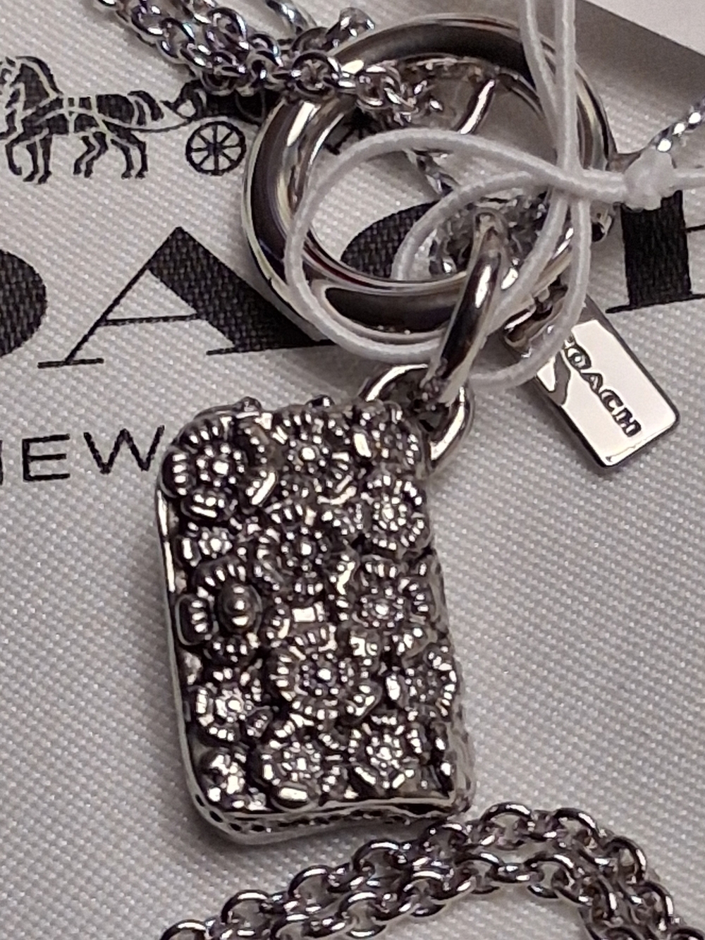 Retired Coach Silver Crystal Pendant Necklace with Logo Pouch - Picture 3 of 13